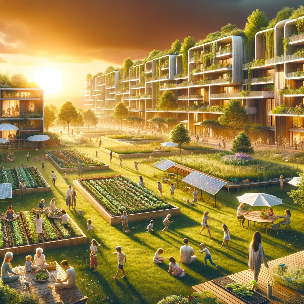 DALL·E 2024 04 02 11.56.07 Imagine a harmonious symphony of future living represented by the concept of co living spaces where every element of the community contributes to a s